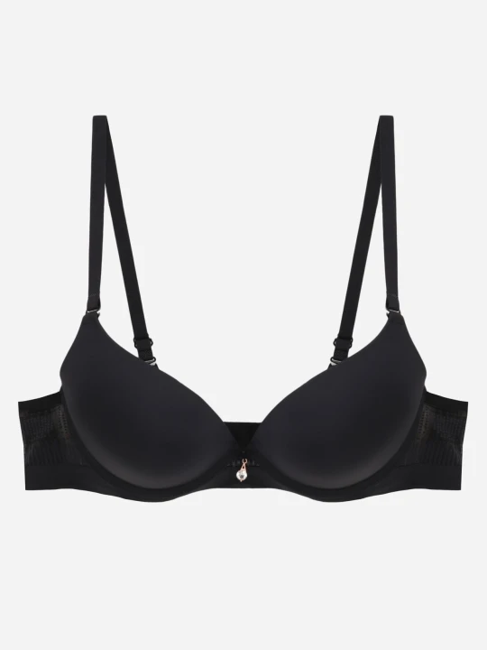 Zdjęcie produktu Czarny Biustonosz Push-Up z Bezszwowym Pasem i Ozdobną Aplikacją z Cyrkonią Fenga Love Magnolia