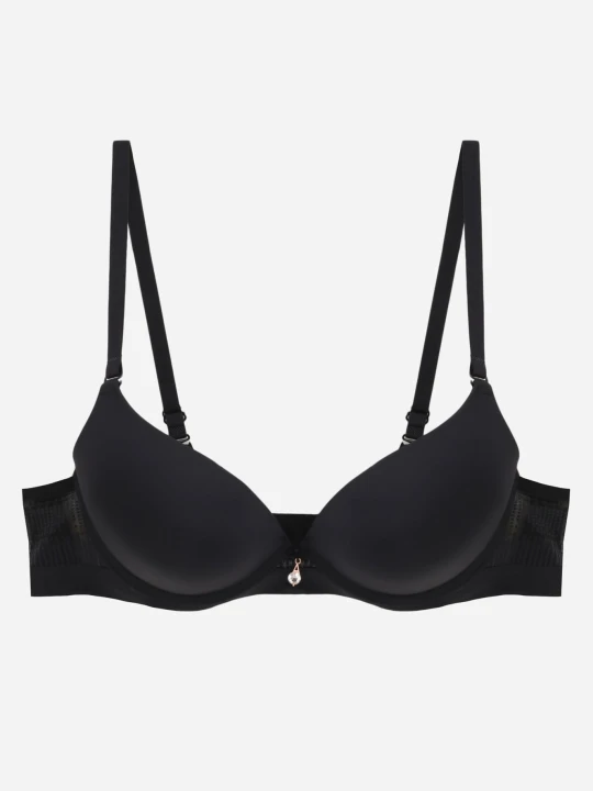 Zdjęcie produktu Czarny Biustonosz Push-Up z Bezszwowym Paskiem i Cyrkoniowym Zdobieniem Agnis Love Magnolia