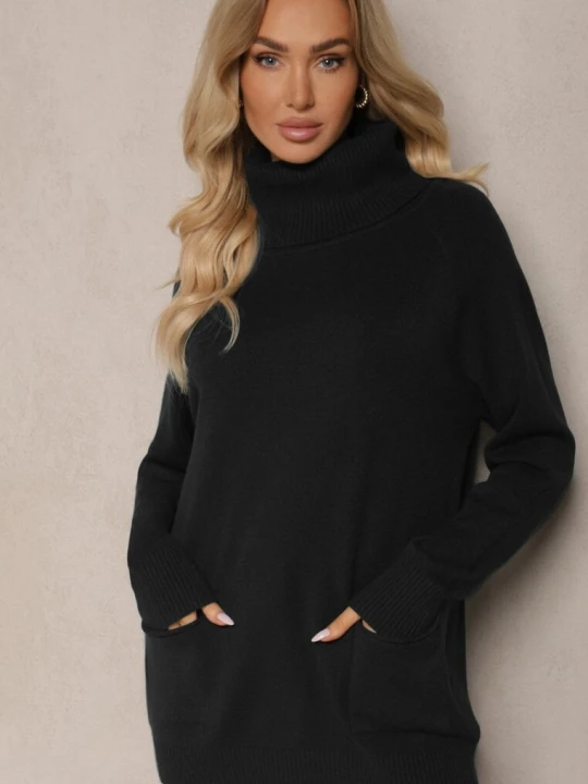 Zdjęcie produktu Czarny Casualowy Golf z Domieszką Wiskozy Ozdobiony Małymi Kieszeniami Viasya Palma