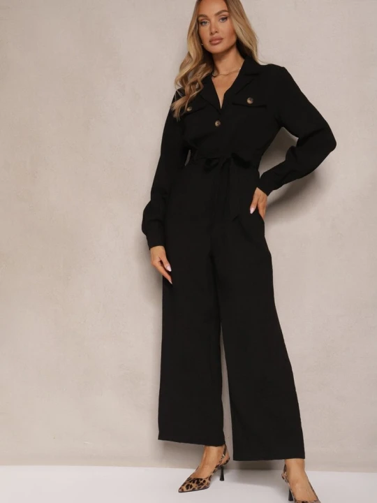 Zdjęcie produktu Czarny Długi Kombinezon w Stylu Utility Wiązany w Talii Daneloria Unigirl