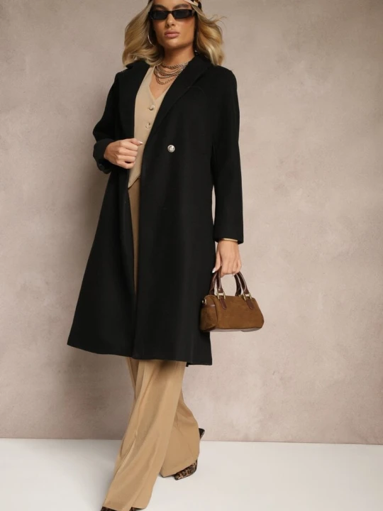 Zdjęcie produktu Czarny Długi Płaszcz z Biżuteryjnymi Guzikami Tudella New Collection
