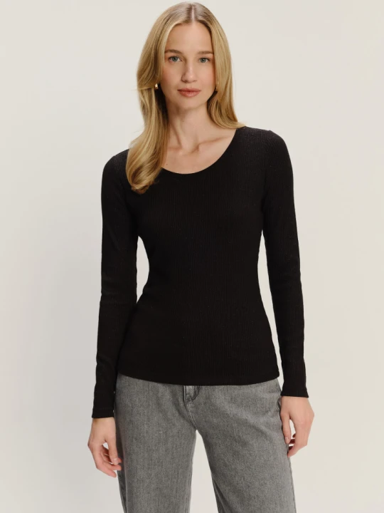 Zdjęcie produktu Czarny dopasowany longsleeve z błyszczącą nitką Greenpoint