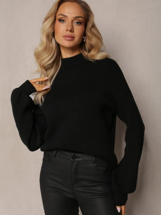Zdjęcie produktu Czarny Gładki Sweter Golf ze Ściągaczami Germifa M&d Fashion