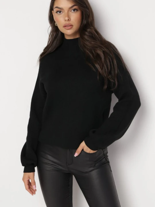 Zdjęcie produktu Czarny Gładki Sweter z Golfem Swenua M&d Fashion