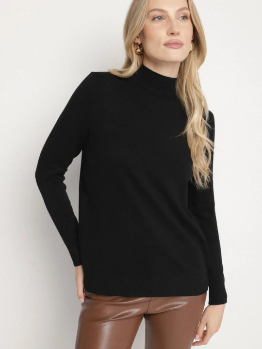 Zdjęcie produktu Czarny Gładki Sweter z Półgolfem w Stylu Casual Unallia Glo-story