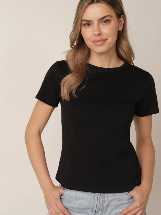 Zdjęcie produktu Czarny Klasyczny T-shirt z Bawełny Lorali J.style