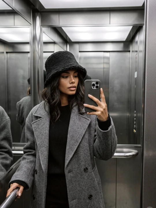 Zdjęcie produktu Czarny Kożuszkowy Kapelusz Bucket Hat Ruelv Necilia Versoli