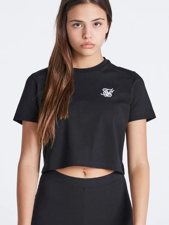 Zdjęcie produktu Czarny krótki t-shirt dziewczęcy SikSilk