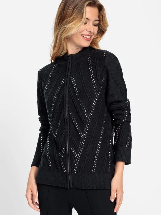 Zdjęcie produktu Czarny sweter damski Henny zapinany na suwak - Tres Chic Olsen