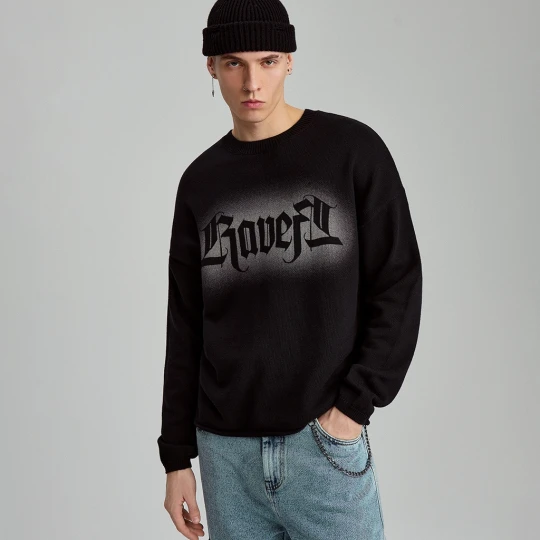 Zdjęcie produktu Czarny sweter loose fit z nadrukiem House