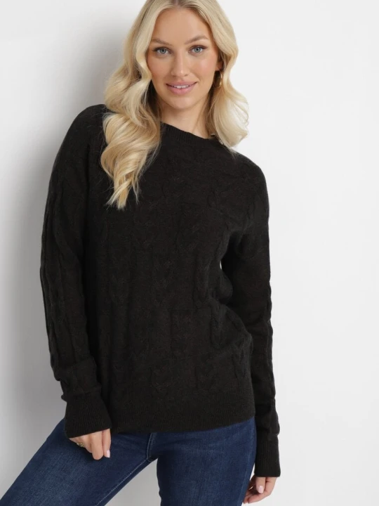 Zdjęcie produktu Czarny Sweter o Warkoczowym Splocie z Okrągłym Dekoltem Selinera Wool Fashion