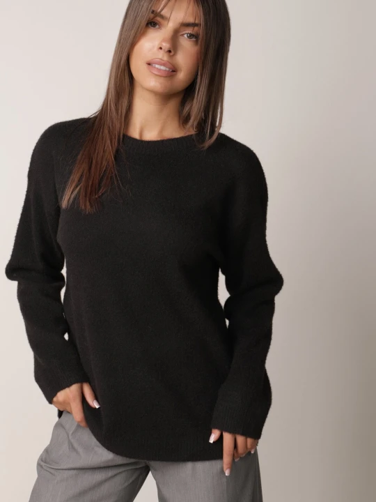 Zdjęcie produktu Czarny Sweter z Wełną i Bawełną o Kroju Oversize w Minimalistycznym Stylu Azrele J&x