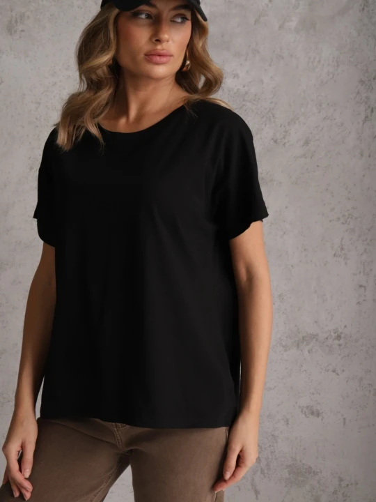 Zdjęcie produktu Czarny T-shirt Basic Oversize z Bawełny Elusis Romee's