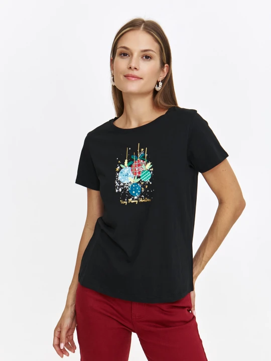Zdjęcie produktu Czarny t-shirt bawełniany z aplikacją TOP SECRET