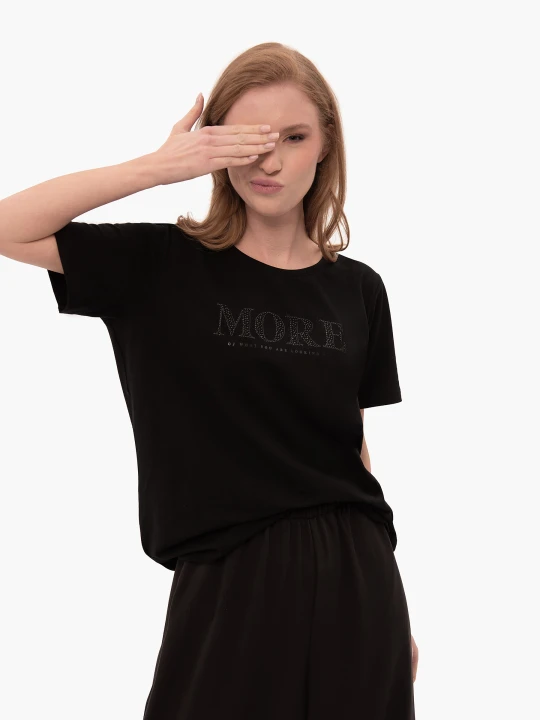 Zdjęcie produktu Czarny t-shirt, Comfort Fit, T-MORE Volcano