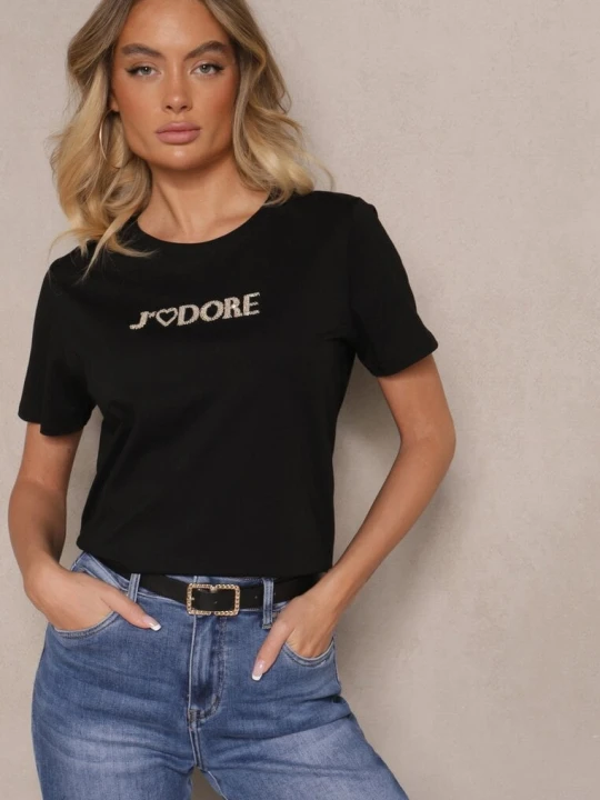 Zdjęcie produktu Czarny T-shirt z Bawełny z Napisem Nalothra Defox