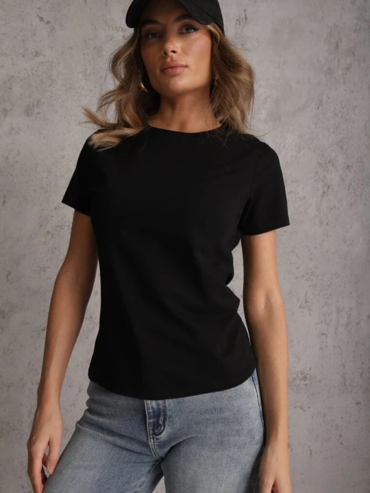 Zdjęcie produktu Czarny T-shirt z Bawełny z Okrągłym Dekoltem Nedima J.style