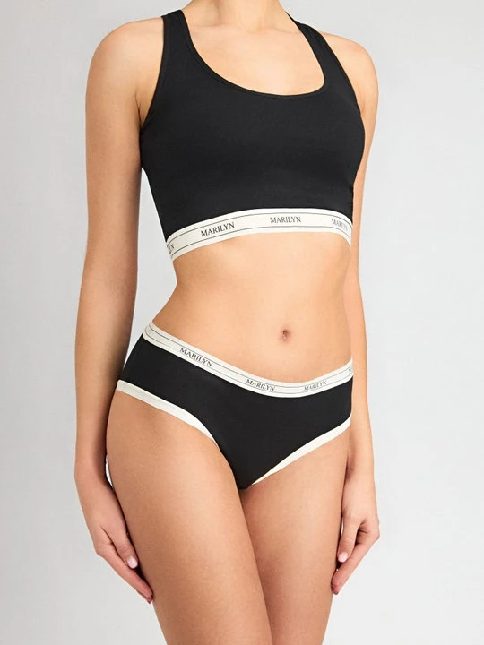 Zdjęcie produktu Czarny tank-top z oddychającej bawełny z elastyczną taśmą - Denise POUPEE