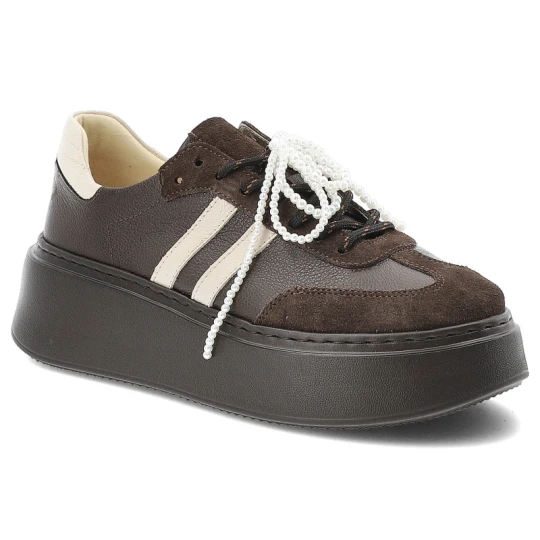 Zdjęcie produktu Sneakersy damskie Armodo, na wysokiej platformie i sznurowane z wygodnymi wkładkami, czekolada, N1068S10 brązowy