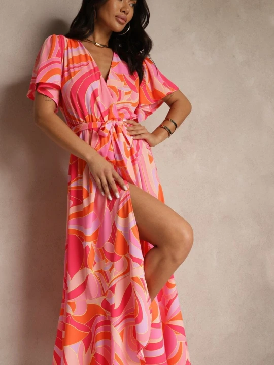 Zdjęcie produktu Czerwona Kopertowa Sukienka o Rozkloszowanym Kroju z Wiązanym Paskiem Zarelara Retro & Icone