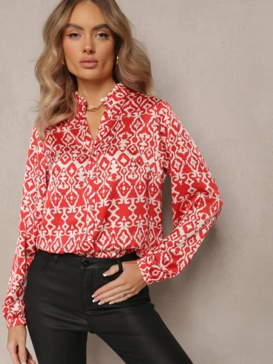 Zdjęcie produktu Czerwona Koszula na Guziki w Fantazyjny Print Gavino Rosa