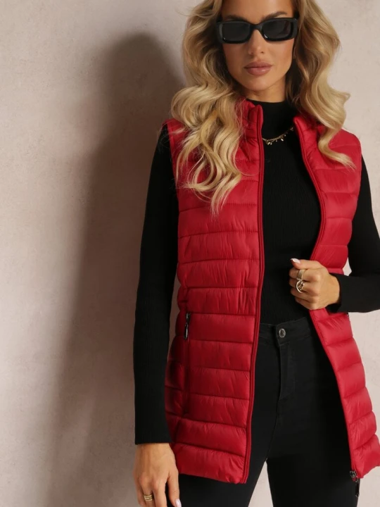 Zdjęcie produktu Czerwona Pikowana Kamizelka z Zasuwanymi Kieszeniami Miwesa J.style