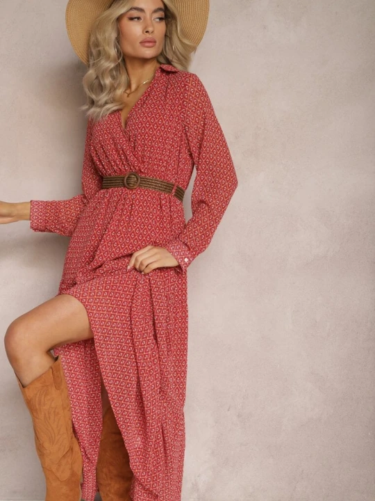 Zdjęcie produktu Czerwona Sukienka Z Paskiem Agareope Rosa