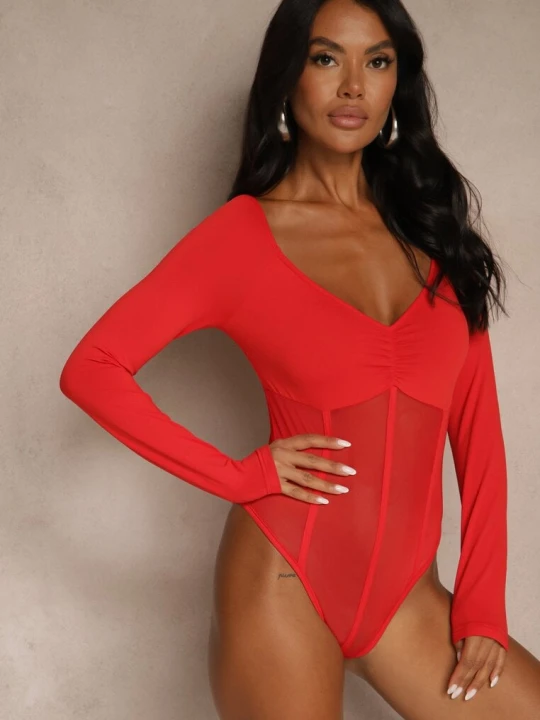 Zdjęcie produktu Czerwone Body Vices o Fasonie Longsleeve z Dekoltem w Kształcie V Asstre