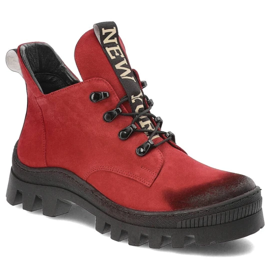 Zdjęcie produktu Czerwone Botki Damiss Wygodne Buty Damskie