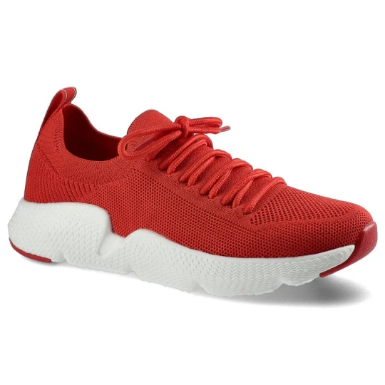 Zdjęcie produktu Sneakersy damskie Big Star, materiałowa sznurowana cholewka na miękkim płaskim gumowym spodzie, czerwone, DD274580