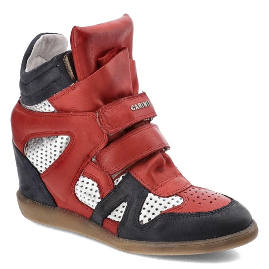 Zdjęcie produktu Sneakersy damskie Carinii, ze skóry licowej na koturnie, srebrne, B3400M_-D58-H31-H32-B18 czerwony