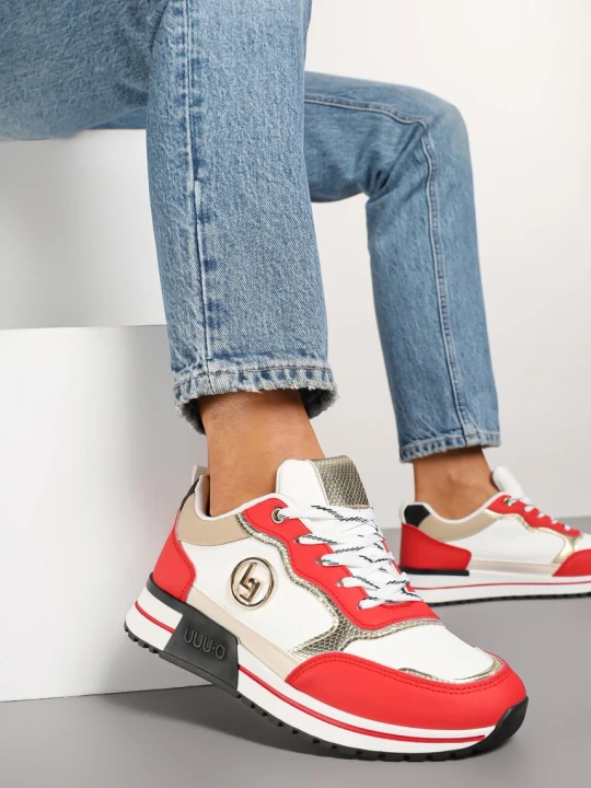 Zdjęcie produktu Biało-Czerwone Sneakersy z Metaliczną Ozdobą Firamia