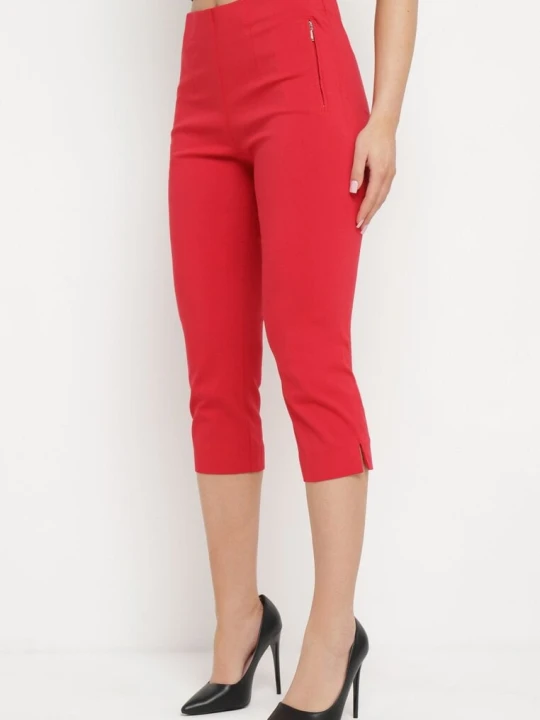 Zdjęcie produktu Czerwone Spodnie o Długości 3/4 z Elastyczną Gumką w Pasie i Wiązaniem Cidasara New Fashion