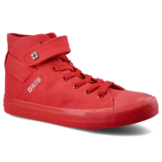 Zdjęcie produktu Trampki damskie Big Star, materiałowa sznurowana cholewka na klasycznym płaskim gumowym spodzie, czerwone, FF274580
