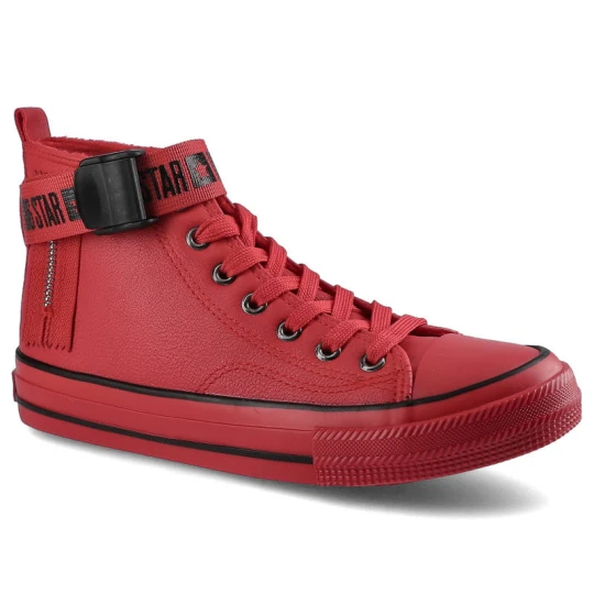 Zdjęcie produktu Trampki damskie Big Star, z syntetycznej cholewki zapinanej na sznurowanie wzmocnionym noskiem oraz gumową podeszwą, czerwone, GG274028