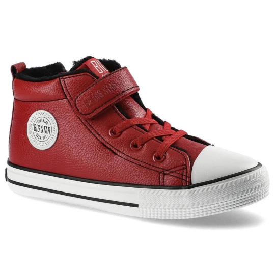 Zdjęcie produktu Trampki damskie Big Star, sznurowany fason z rzepem podwyższona cholewka ocieplone wnętrze wzmocniony nosek, czerwone, GG374034