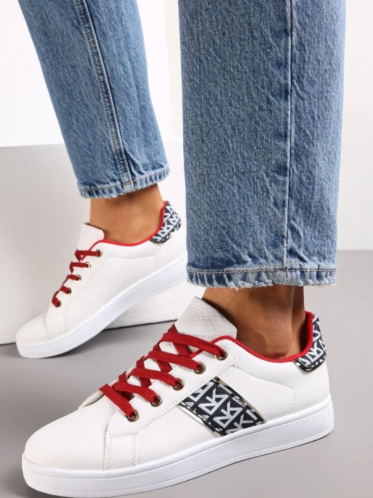 Zdjęcie produktu Biało-Czerwone Sneakersy Sznurowane z Wstawkami Danthe