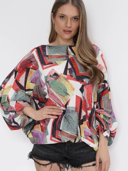 Zdjęcie produktu Czerwono-Zielona 3w1 Bluzka Kombinezon i Spodnie z Geometrycznym Wzorem i Szerokimi Nogawkami Madelinn R&f Fashion