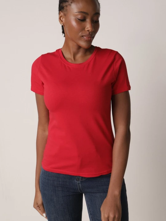Zdjęcie produktu Czerwony Bawełniany T-shirt w Klasycznym Stylu Nedila J.style