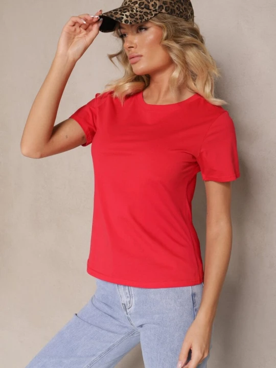 Zdjęcie produktu Czerwony Casualowy Bawełniany T-shirt Rivali J.style
