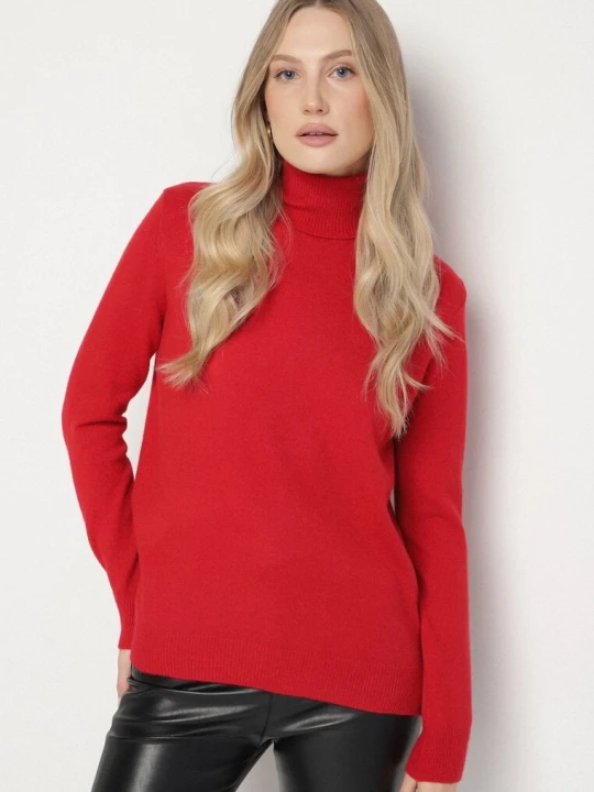 Zdjęcie produktu Czerwony Casualowy Golf z Wełną o Prostym Kroju Reiselia J&x