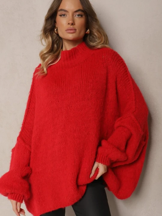 Zdjęcie produktu Czerwony Golf Oversize z Domieszką Wełny Asintavira Jumelle