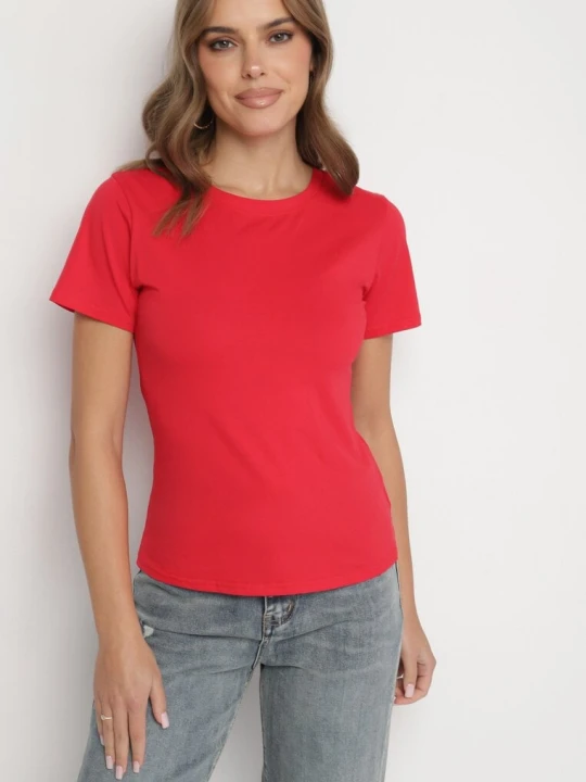 Zdjęcie produktu Czerwony Klasyczny T-shirt z Bawełny Lorali J.style