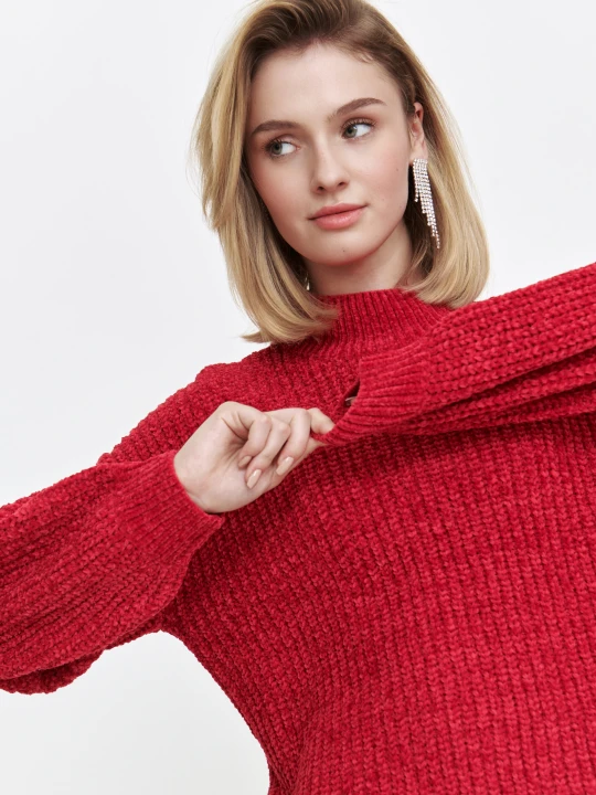 Zdjęcie produktu Czerwony szenilowy sweter damski TOP SECRET Bordo
