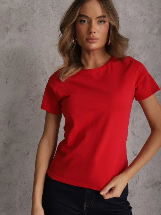 Zdjęcie produktu Czerwony T-shirt z Bawełny z Okrągłym Dekoltem Nedima J.style