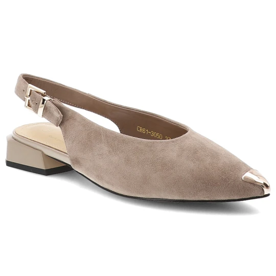 Zdjęcie produktu Czółenka damskie S.Barski, cholewka ze skóry naturalnej zamszowej elegancki fason slingback, beżowe, CR61-3050