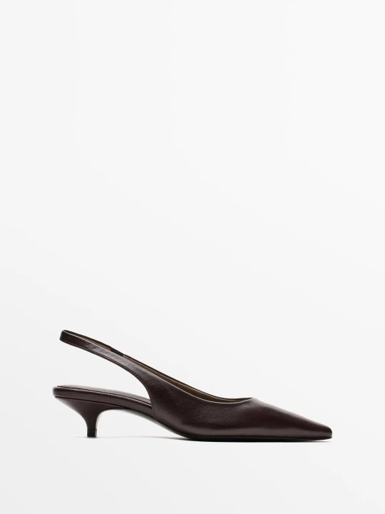Zdjęcie produktu Czółenka Na Obcasie Z Odkrytą Piętą - Brązowy - Massimo Dutti - Female