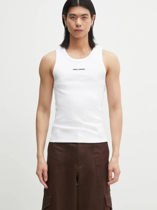Zdjęcie produktu Daily Paper top męski bawełniany z elastanem Dias Rib Tank Top biały