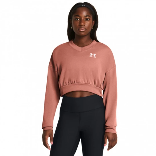 Zdjęcie produktu Damska bluza dresowa nierozpinana bez kaptura Under Armour UA Rival Terry OS Crop Crw - różowa
