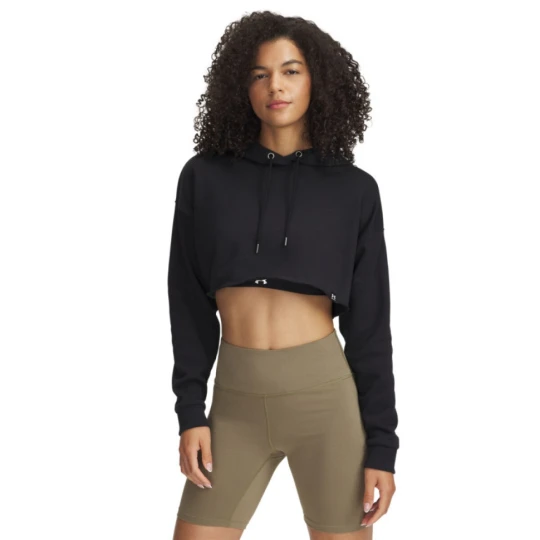 Zdjęcie produktu Damska bluza dresowa nierozpinana z kapturem Under Armour UA Icon Terry Crop Hoodie - czarna